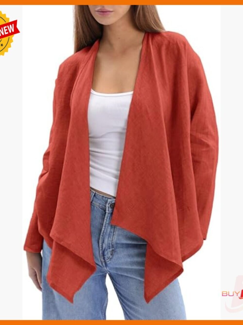 Linen Cardigan Medium Asymmetric Draped Open Front Summer Casual